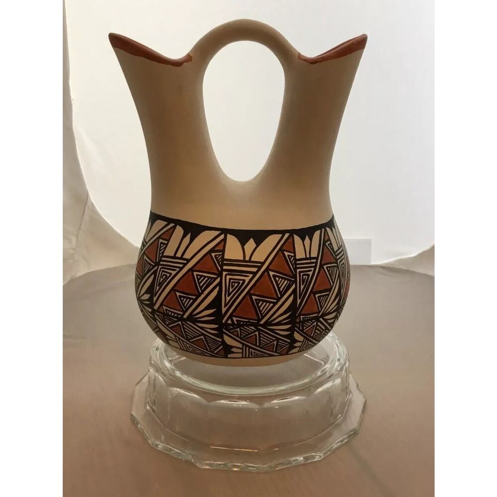Native American Acoma Pottery Polychrome Hand Painted 2010 Wedding Vase Bahom 9”
